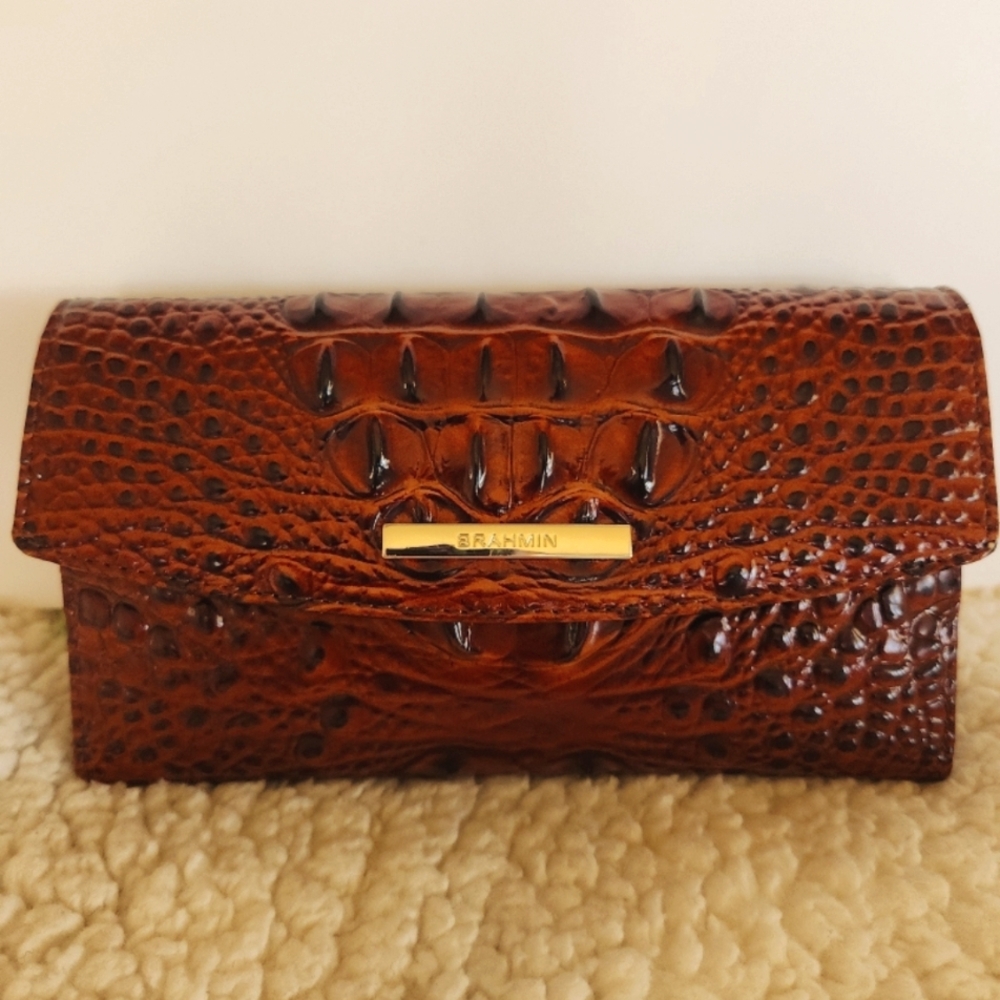 Brahmin Checkbook wallet Pecan Melbourne Crocodile Texture